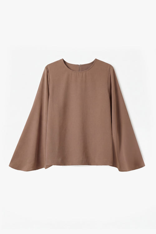 Beige Powder Touch Crepe Umbrella Sleeve Top