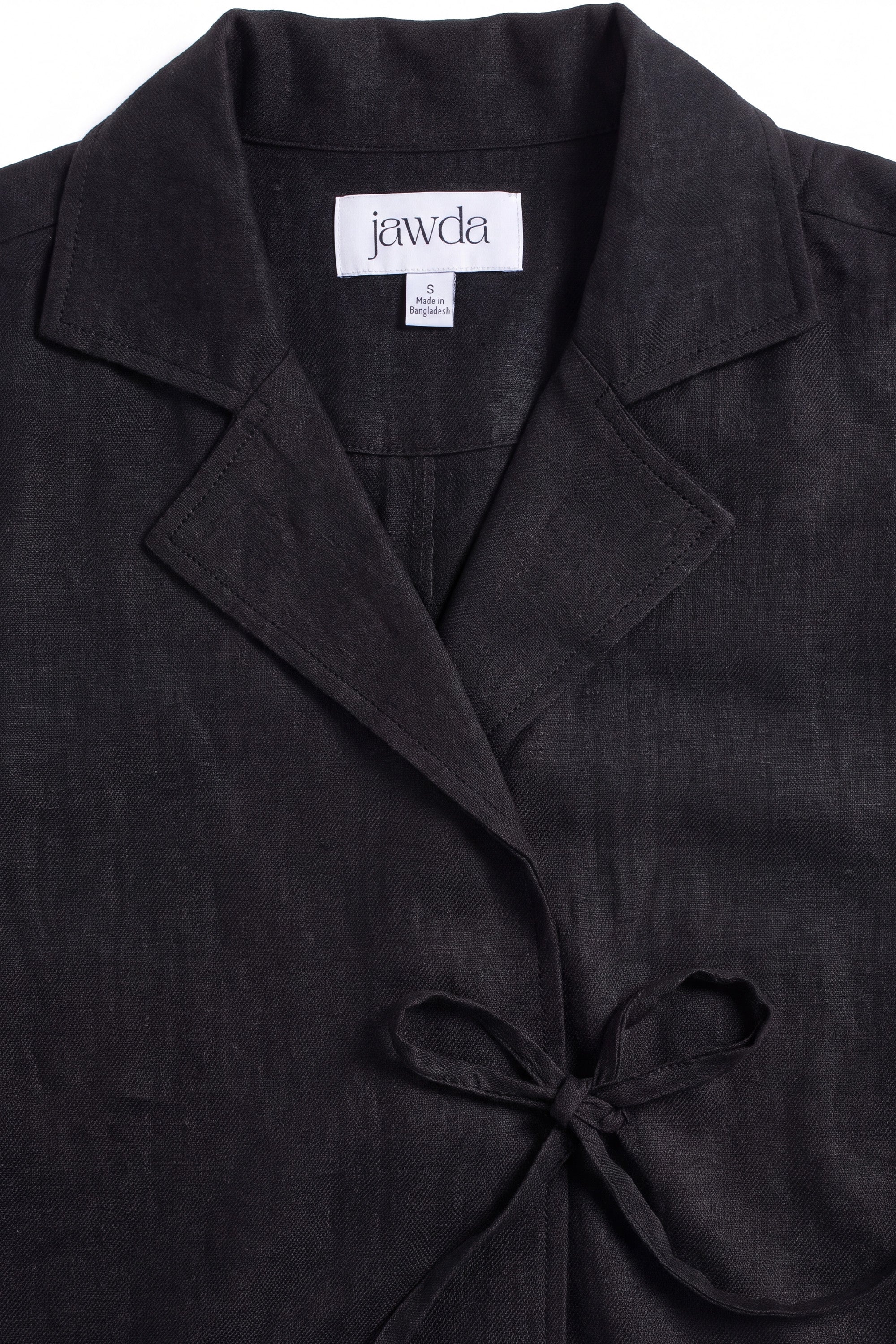 Black Linen Cotton Notch Collar Top
