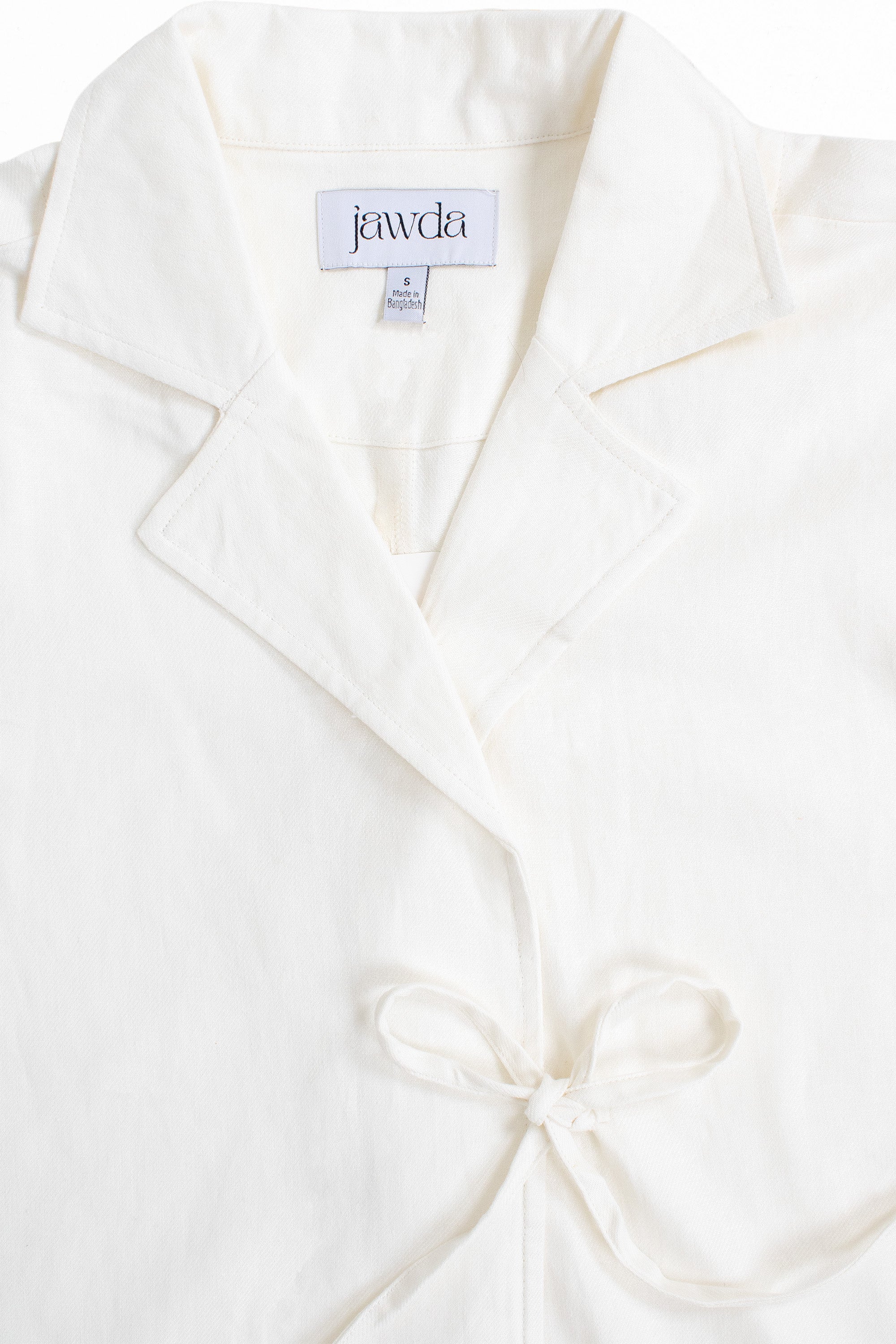 Ecru White Linen Cotton Notch Collar Top