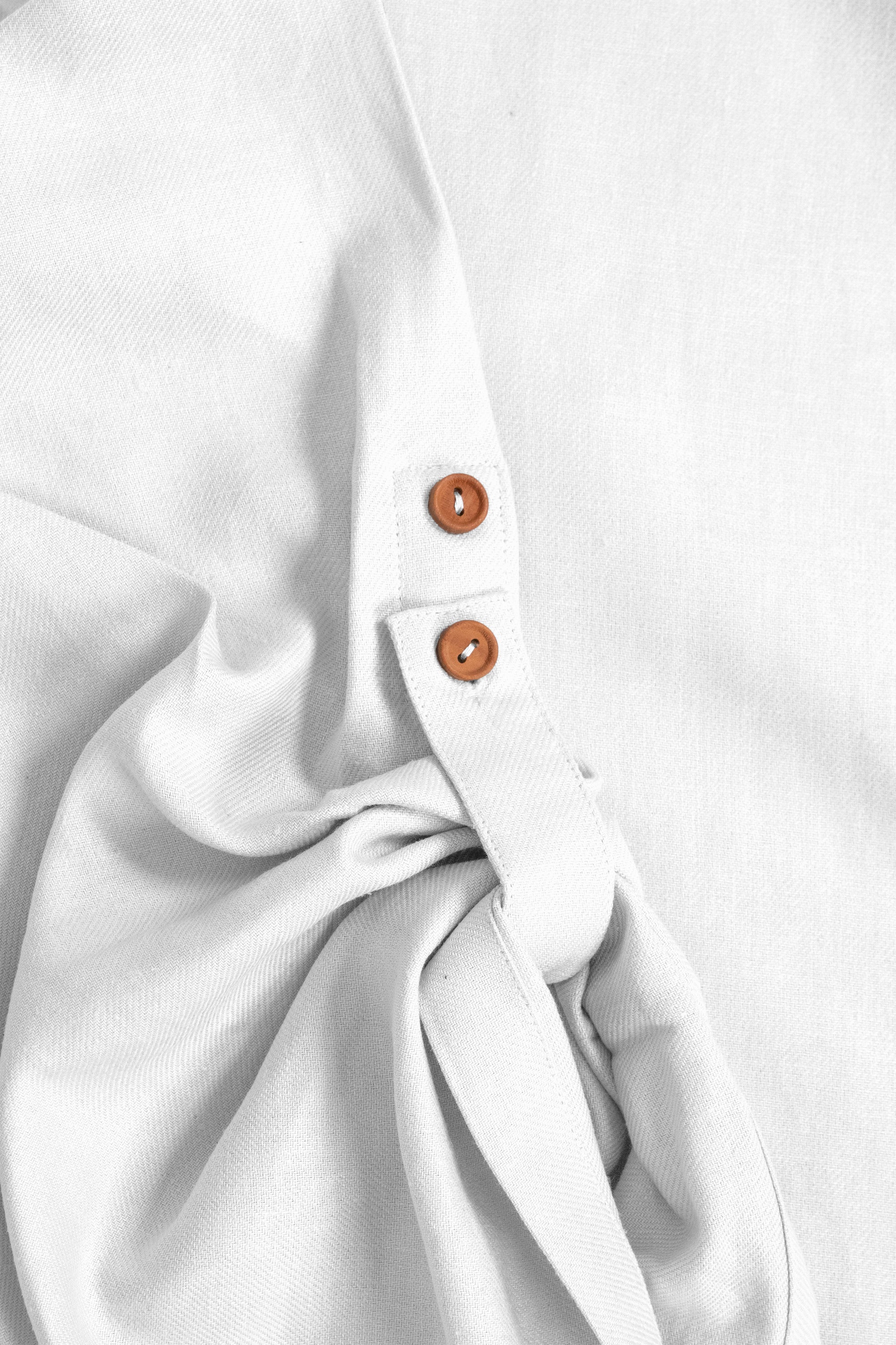 Ecru White Linen Cotton Button Sleeve Abaya
