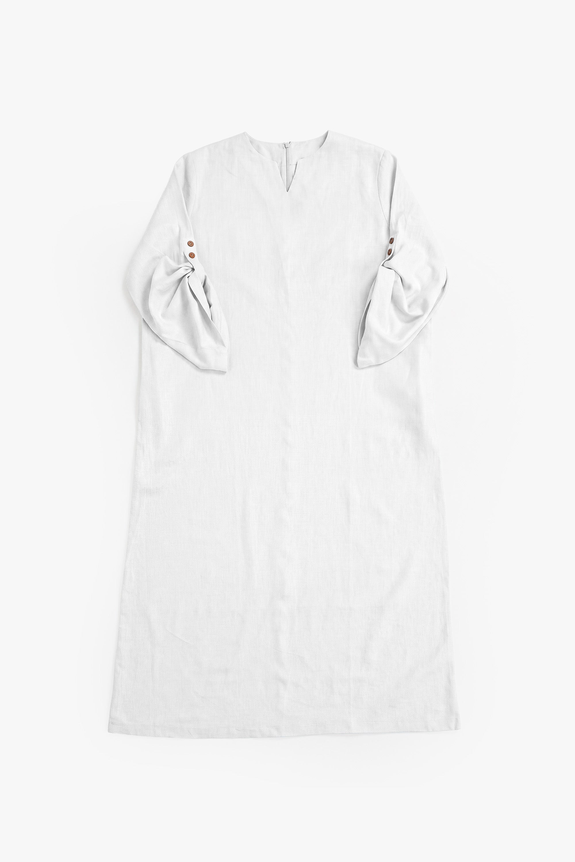 Ecru White Linen Cotton Button Sleeve Abaya