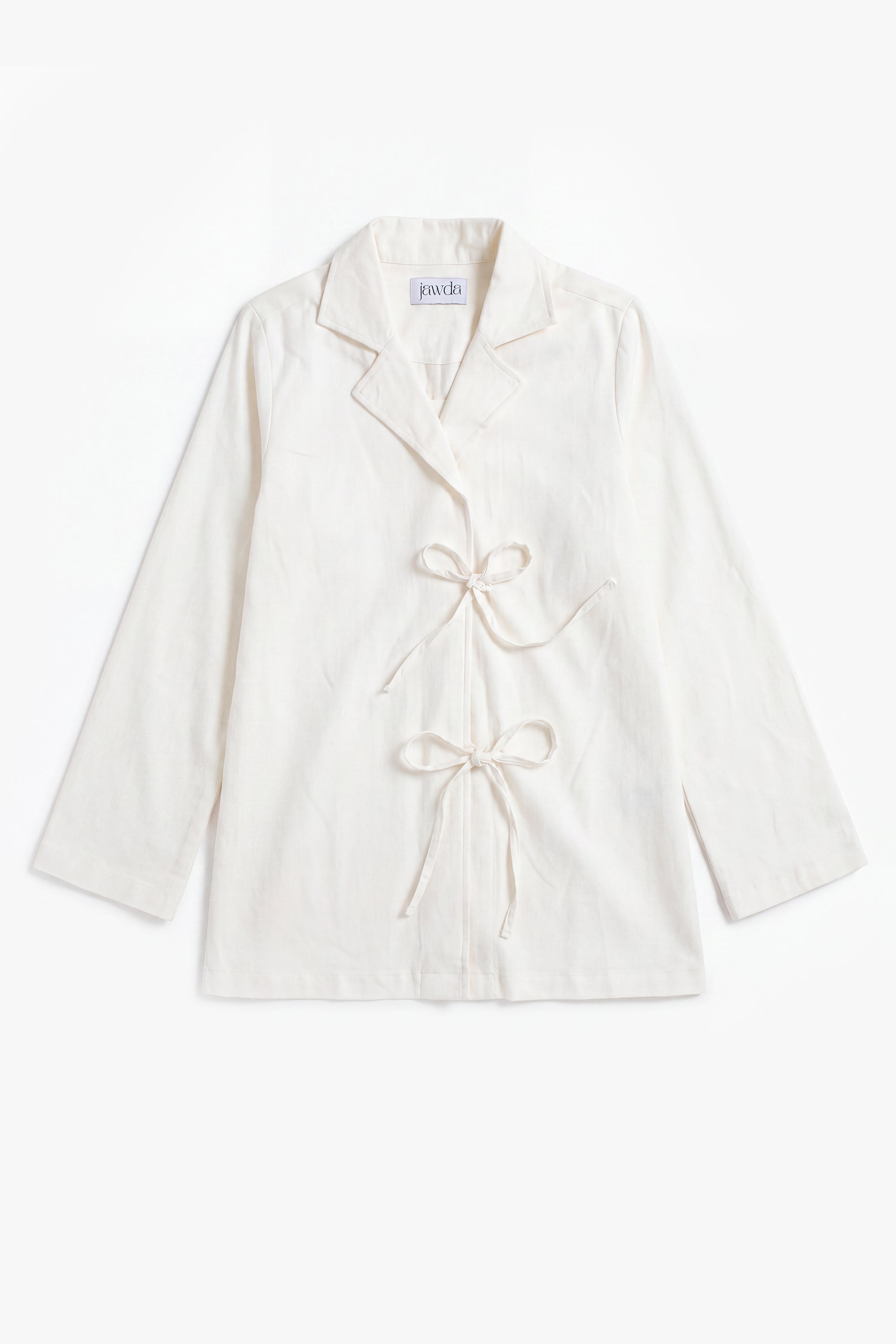 Ecru White Linen Cotton Notch Collar Top