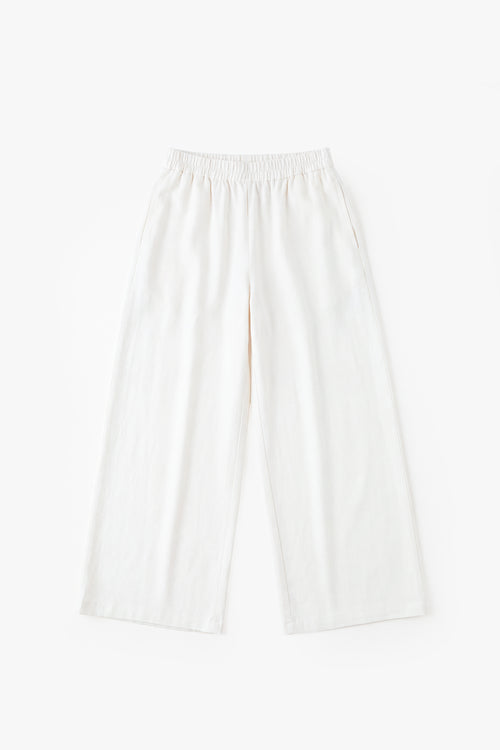 Ecru White Linen Cotton Wide Leg Trousers