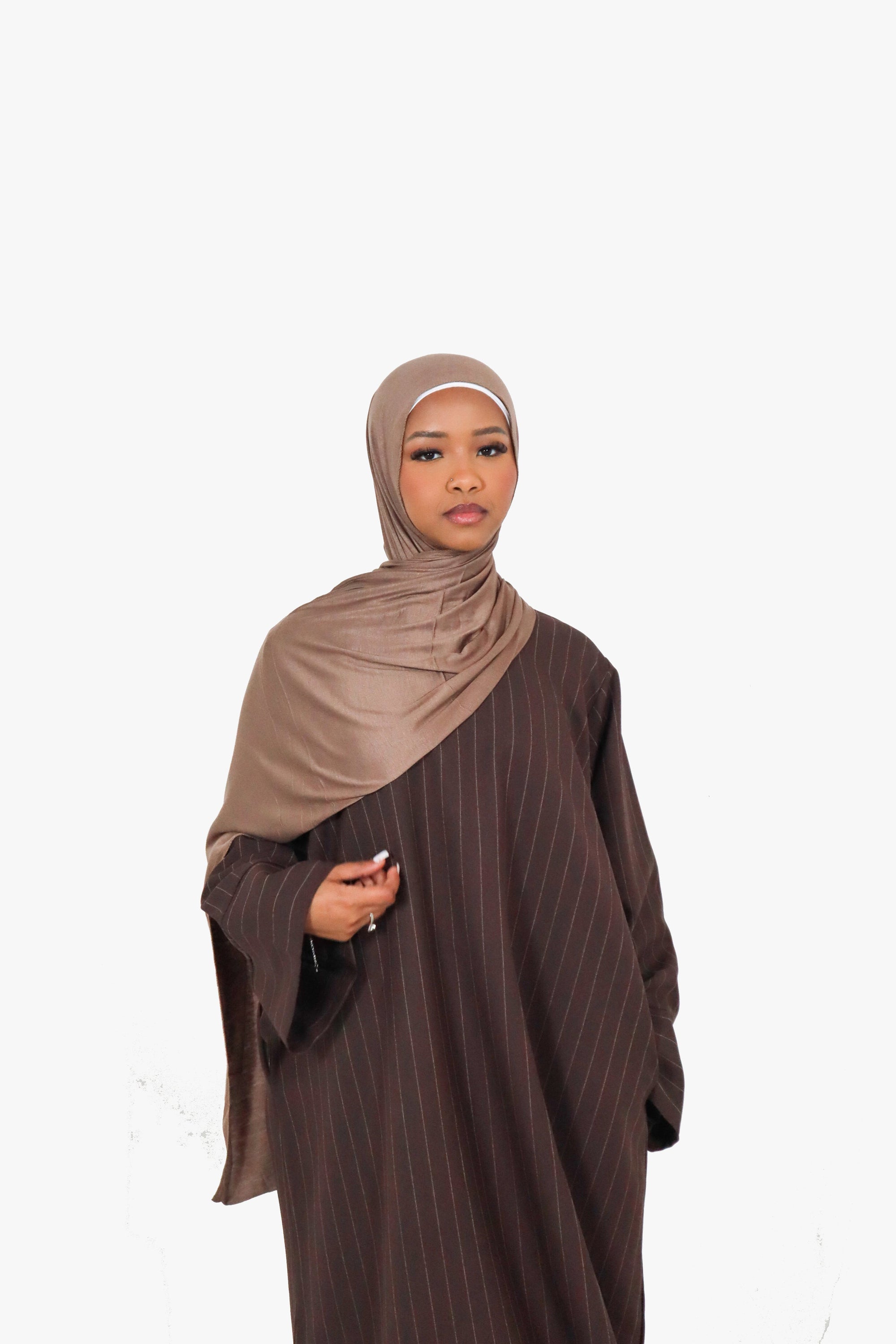 Brown with White Striped Kimono Abaya