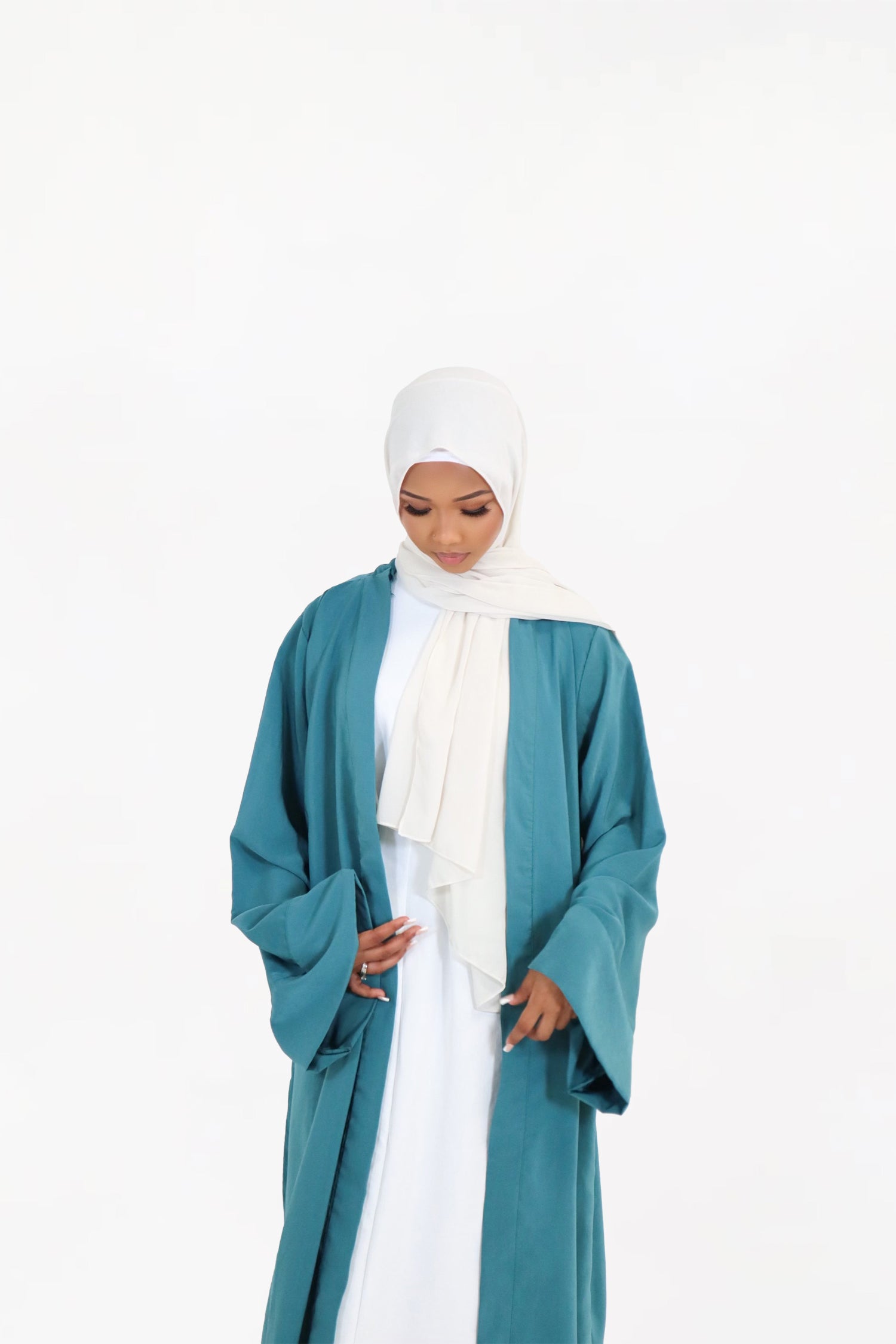 Teal Kimono Open Abaya